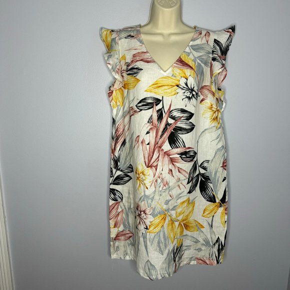 C&C CALIFORNIA C&C California Linen Flutter Sleeve Hawaiian Floral Mini Dress - Picture 3 of 7